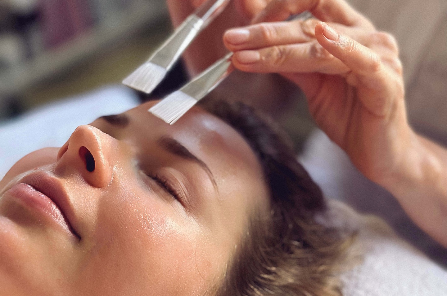 Close-up of a facial care treatment